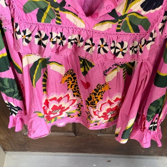 FARM Rio Vibrant Pink Toucan Floral Blouse - Picture 3 of 5